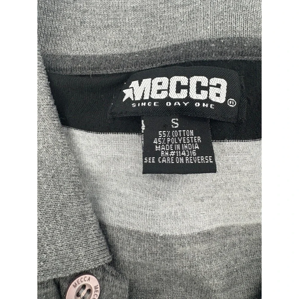 Mecca‎ Mens Gray Black Striped Short Sleeve Polo Shirt Size S Casual